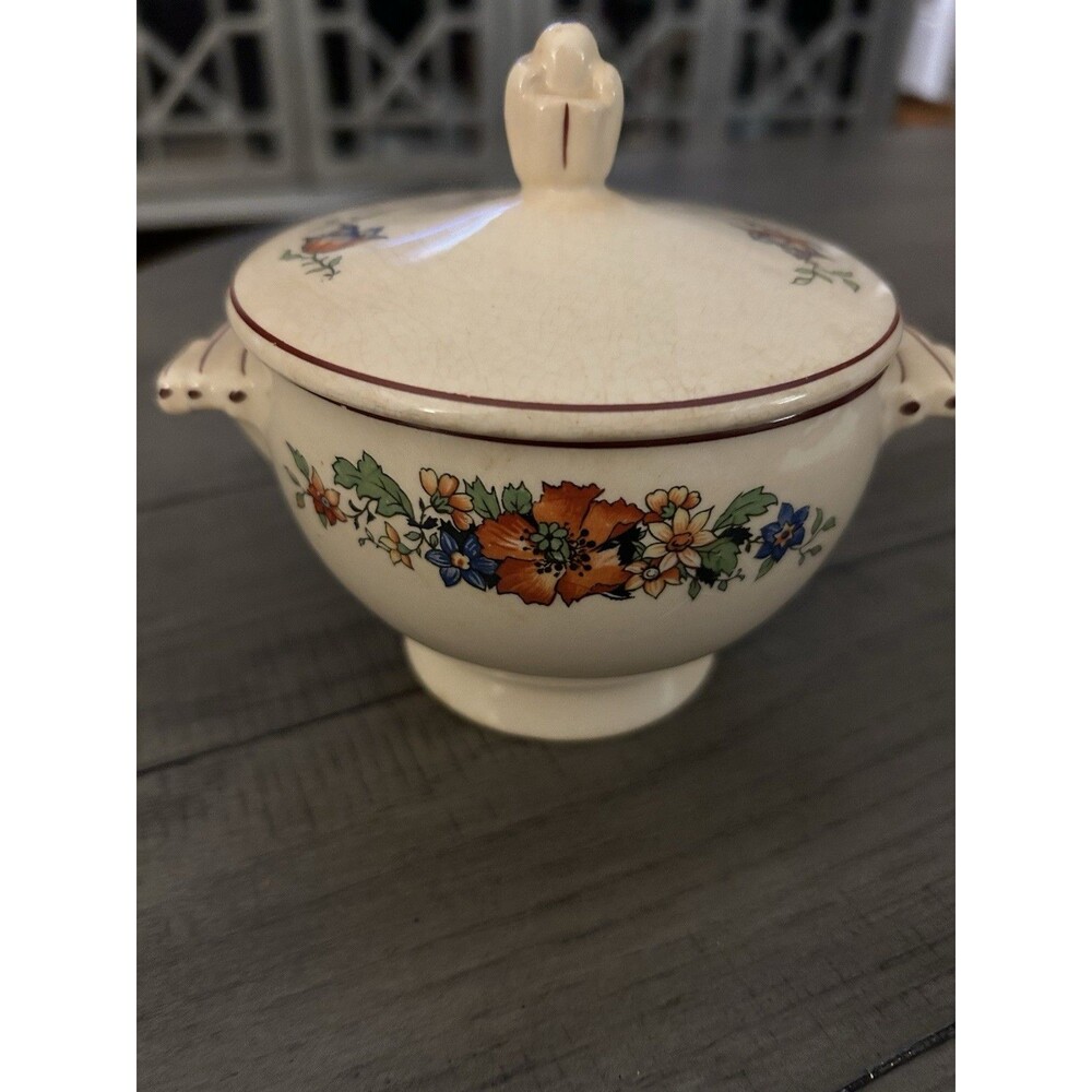 Vintage Crescent China Sienna Ware 4” Covered Bowl, Made In England